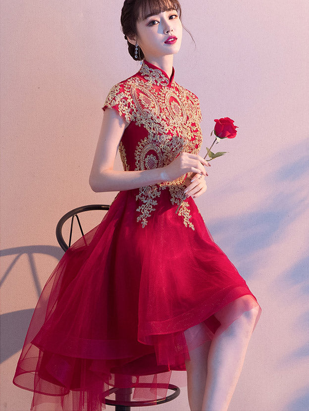 Appliques High Low Tulle Qipao Cheongsam Dress