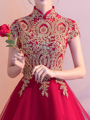 Appliques High Low Tulle Qipao Cheongsam Dress