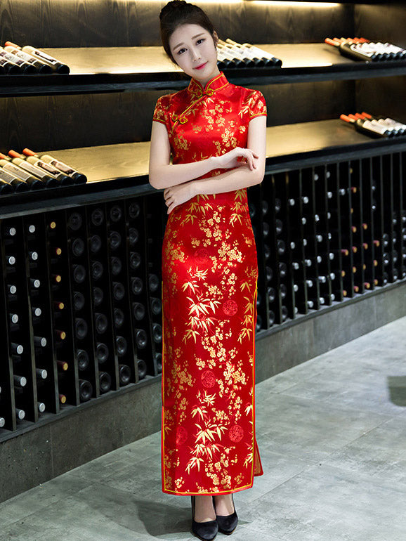 Red Jacquard Cheongsam Qipao Dress