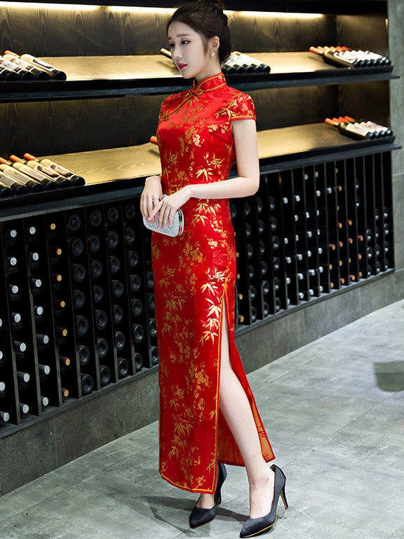 Red Jacquard Cheongsam Qipao Dress