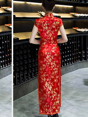 Red Jacquard Cheongsam Qipao Dress