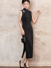 Black Jacquard Embroidered Cheongsam Qipao Dress