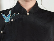 Black Jacquard Embroidered Cheongsam Qipao Dress