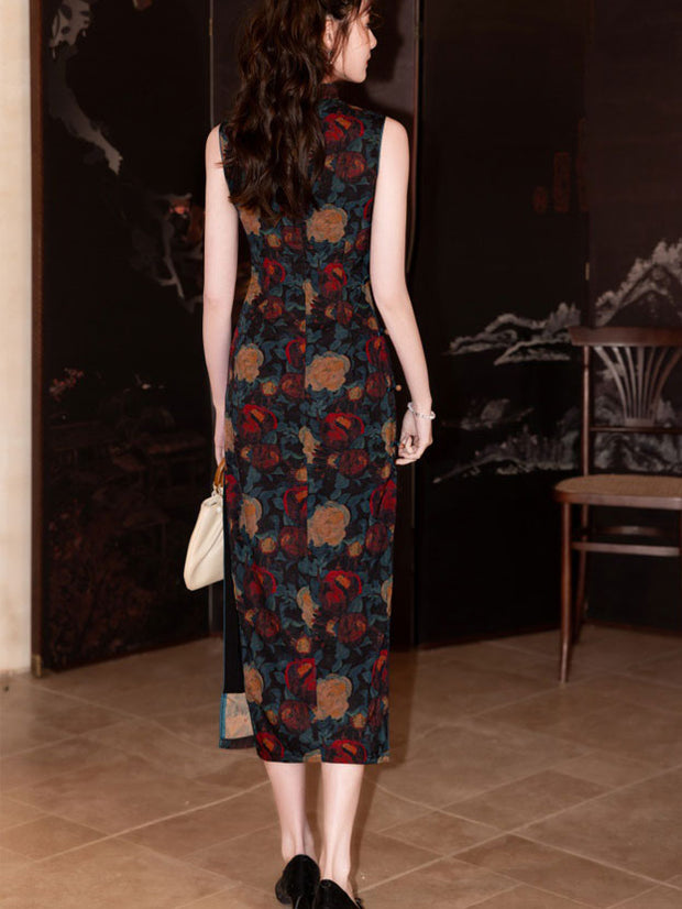 2025 Summer Floral Print Cheongsam Qipao Dress