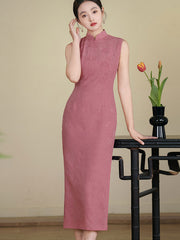 Summer Pink Jacquard Floral Cheongsam Qipao Dress