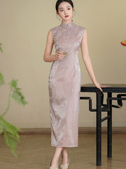 Blue Pink Jacquard Cheongsam Qipao Dress