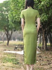 2025 Green Jacquard Maxi Cheongsam Qipao Dress