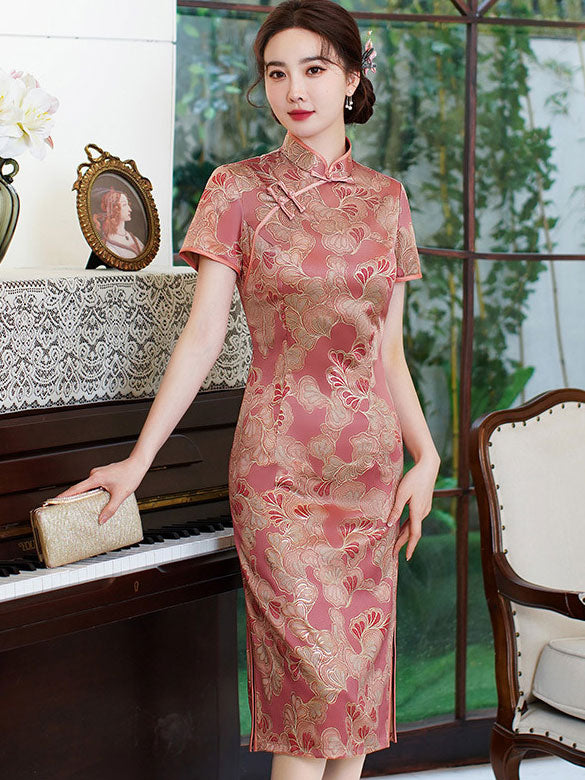Blue Pink Mothers Floral Midi Cheongsam Qipao Dress