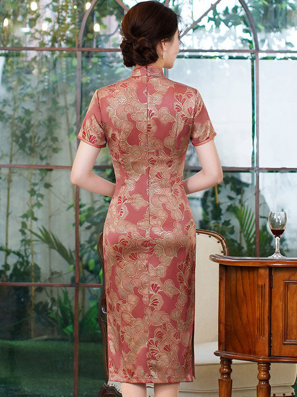 Blue Pink Mothers Floral Midi Cheongsam Qipao Dress