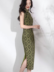 2025 Green Print Cheongsam Qipao Dress