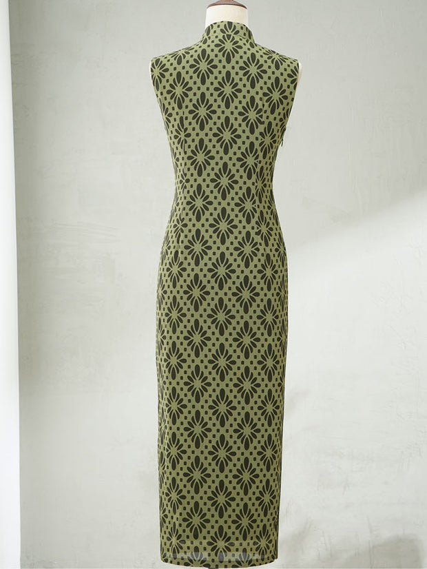 2025 Green Print Cheongsam Qipao Dress