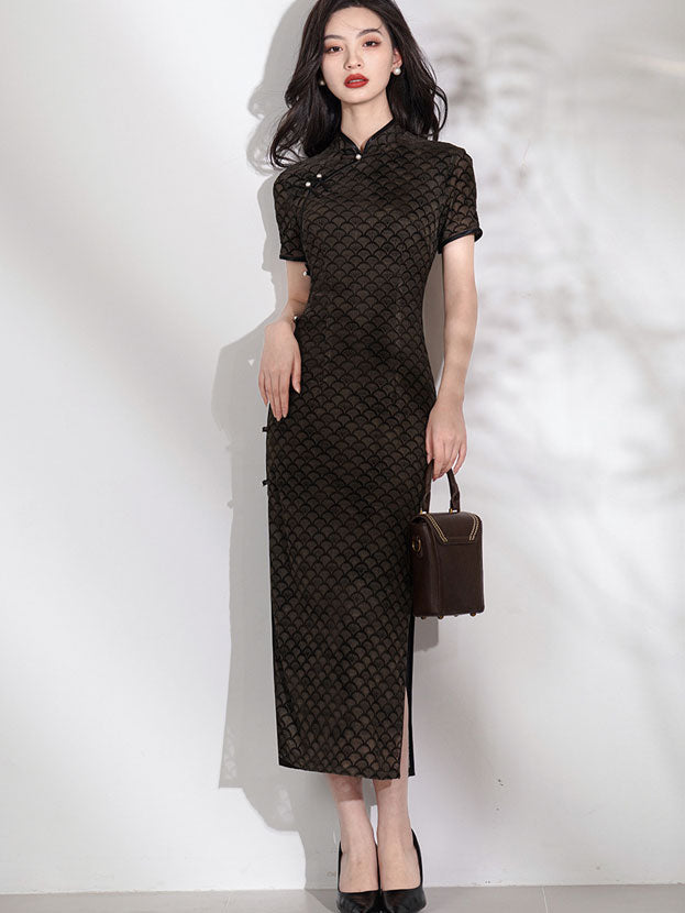 2025 Plaid Maxi Cheongsam Qipao Dress