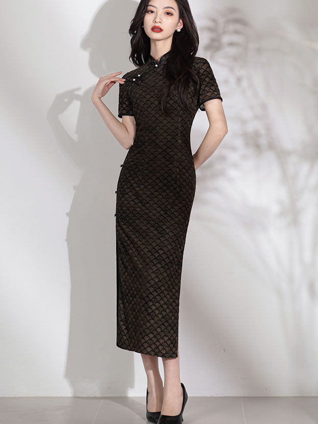 2025 Plaid Maxi Cheongsam Qipao Dress