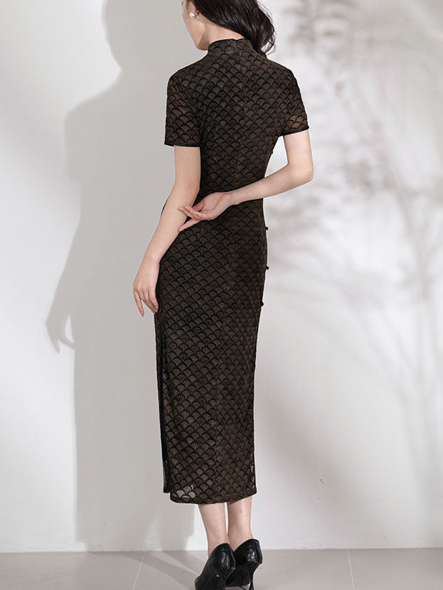2025 Plaid Maxi Cheongsam Qipao Dress