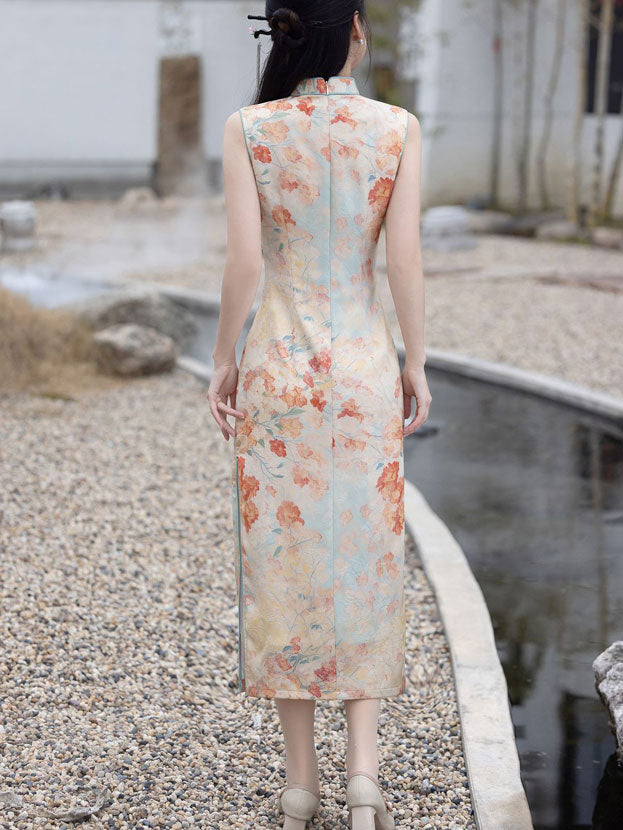 2025 Summer Floral Print Cheongsam Qipao Dress
