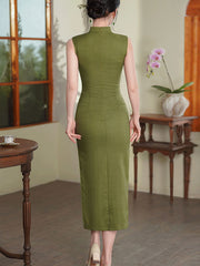 Summer Geen Embroidered Linen Cheongsam Qipao Dress