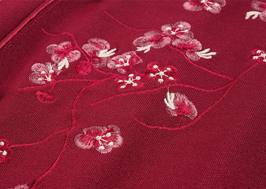 Red Mothers Embroidered A-Line Cheongsam Qipao Dress