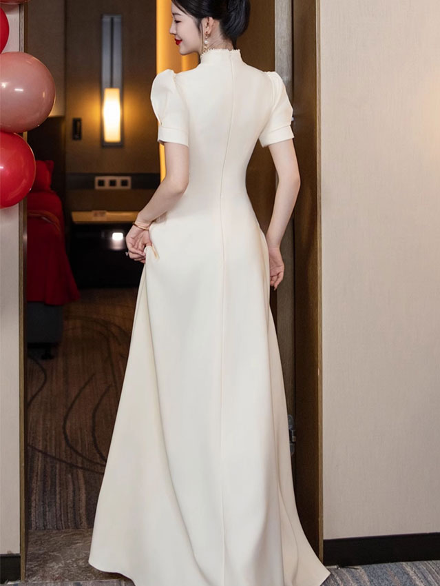 Champagne Appliques A-Line Maix Wedding Qipao Cheongsam Gown
