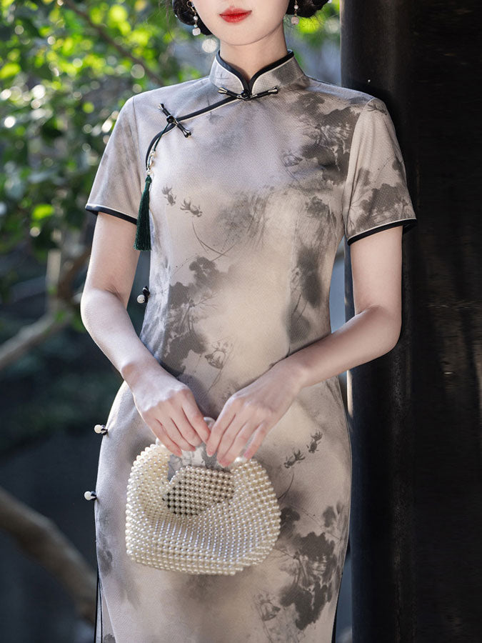 Chinese Painting Print Cheongsam Qipao Dress