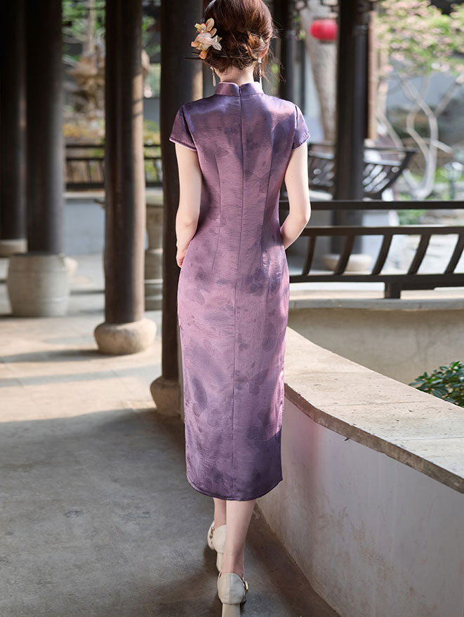 Purple Butterfly Print Cheongsam Qipao Dress
