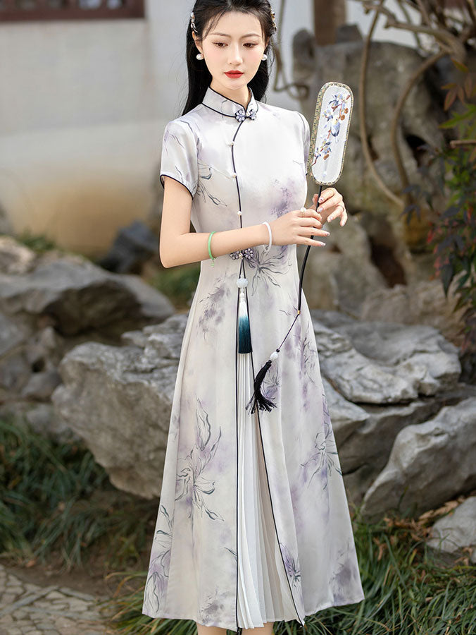 Floral Print A-Line Cheongsam Qipao Dress