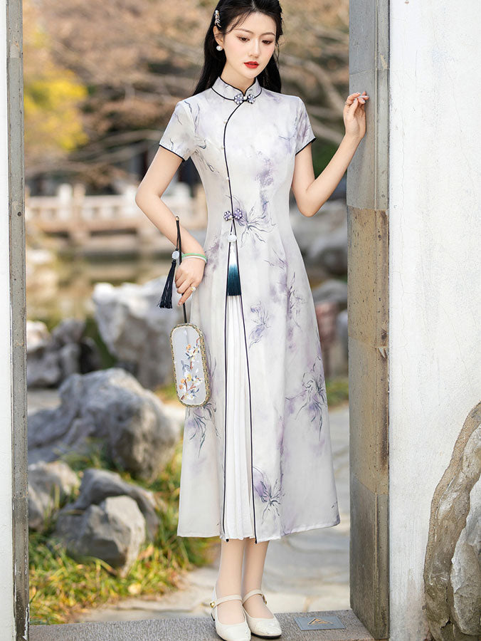 Floral Print A-Line Cheongsam Qipao Dress
