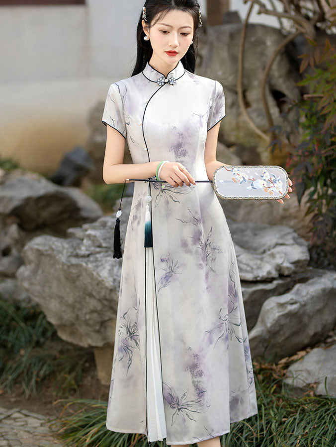 Floral Print A-Line Cheongsam Qipao Dress