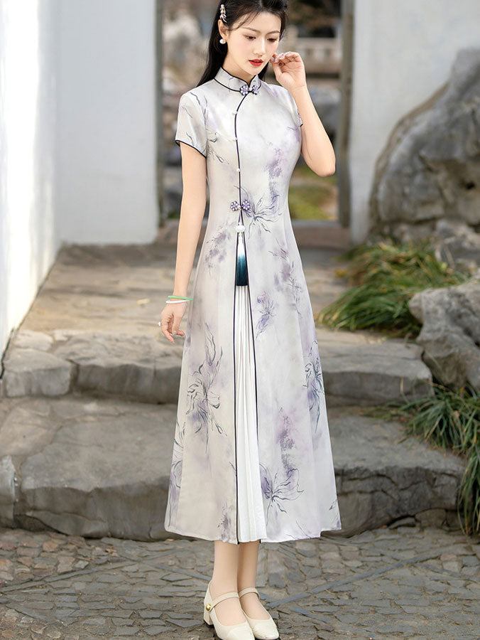 Floral Print A-Line Cheongsam Qipao Dress