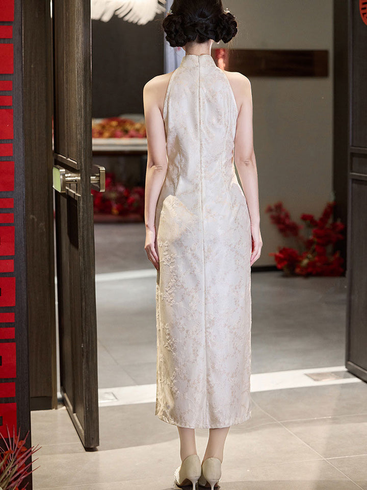 Jacquard Floral Halter Cheongsam Qipao Dress