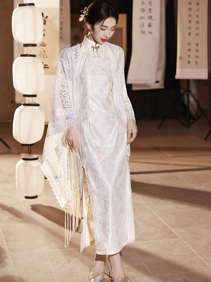 Jacquard Floral Halter Cheongsam Qipao Dress