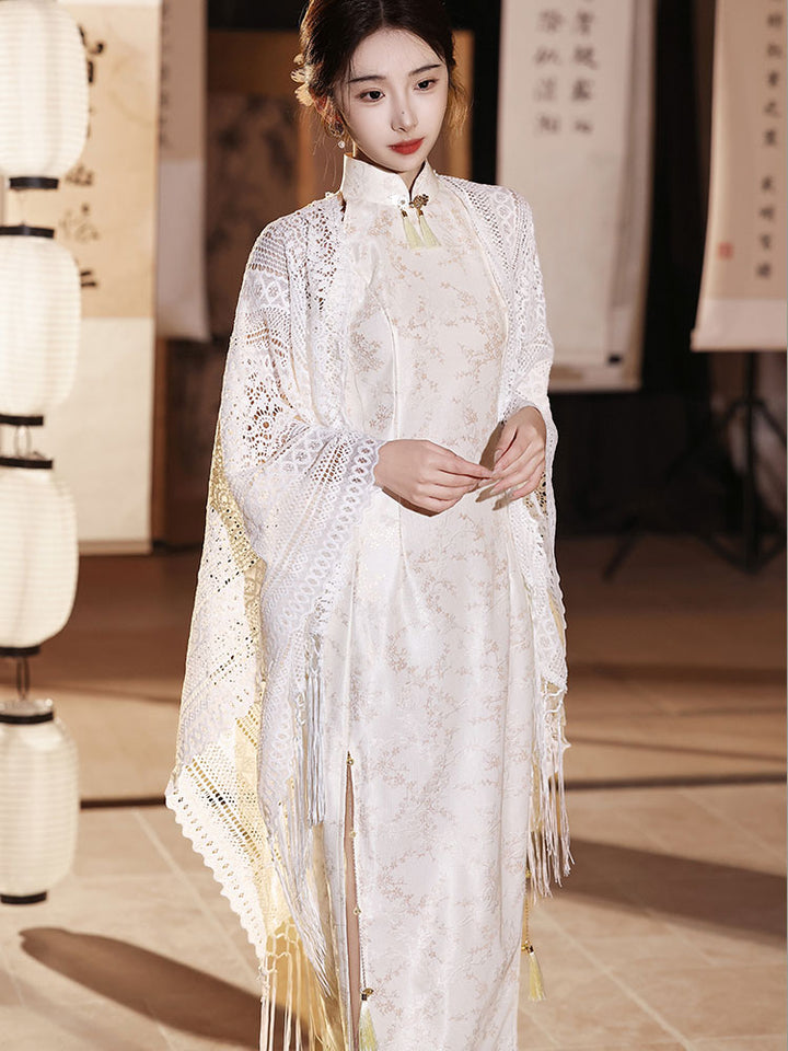 Jacquard Floral Halter Cheongsam Qipao Dress