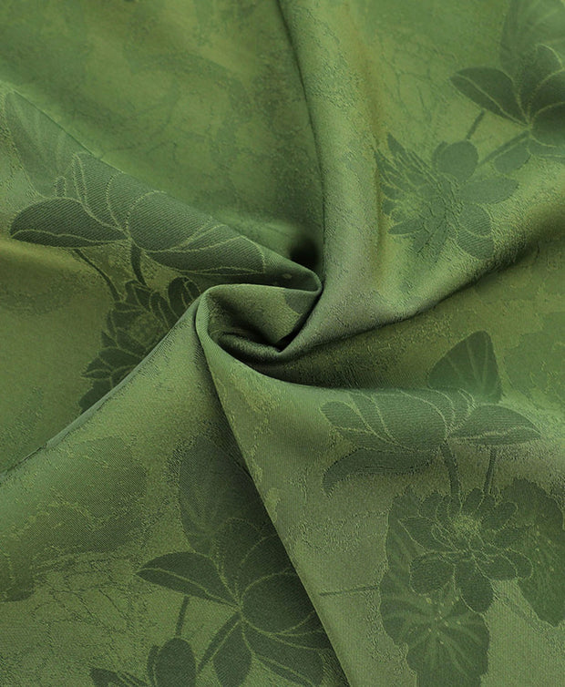 Green Red Lotus Print Midi Qipao Cheongsam Dress