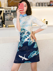 Clearance Vintage Print Cheongsam Qipao Dress
