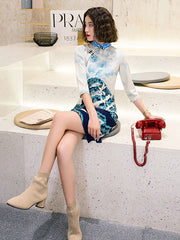Clearance Vintage Print Cheongsam Qipao Dress