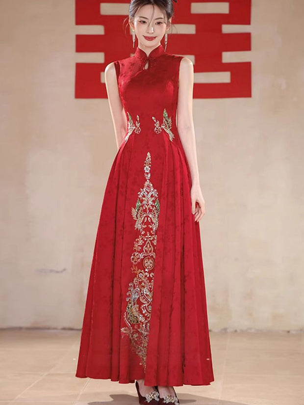Custom Made Jacquard Appliques A-Line Wedding Cheongsam Dress