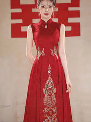 Custom Made Jacquard Appliques A-Line Wedding Cheongsam Dress