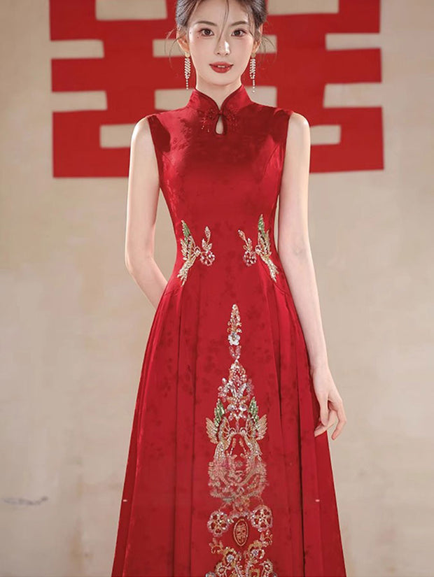 Custom Made Jacquard Appliques A-Line Wedding Cheongsam Dress