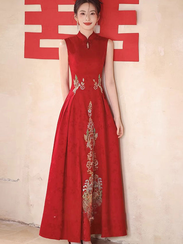 Custom Made Jacquard Appliques A-Line Wedding Cheongsam Dress