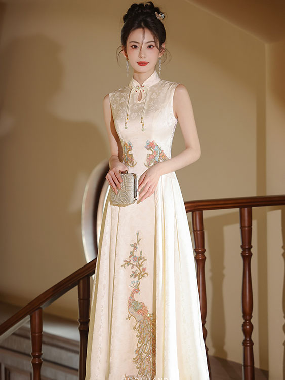 Custom Made Jacquard Appliques A-Line Wedding Cheongsam Dress