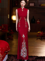 Jacquard Appliques Fishtail Wedding Qipao Cheongsam Dress