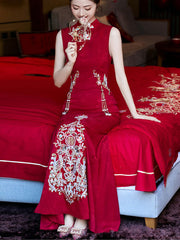 Jacquard Appliques Fishtail Wedding Qipao Cheongsam Dress