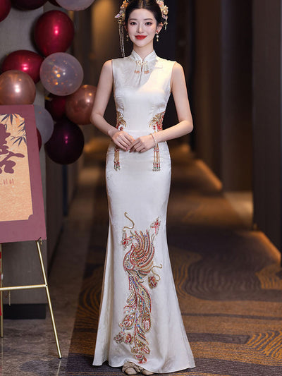 Jacquard Appliques Fishtail Wedding Qipao Cheongsam Dress