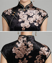 Black Floral Velvet Cheongsam Qipao Dress