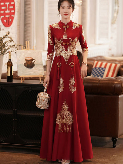 Custom Made Maxi A-Line Bridal Wedding Cheongsam Dress