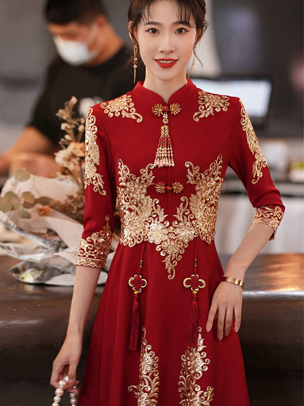 Custom Made Maxi A-Line Bridal Wedding Cheongsam Dress