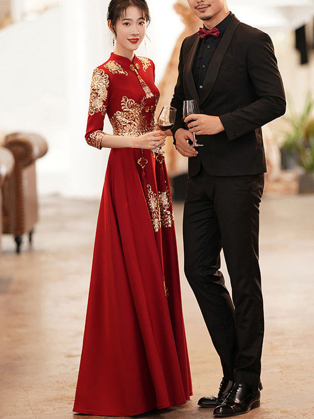Custom Made Maxi A-Line Bridal Wedding Cheongsam Dress