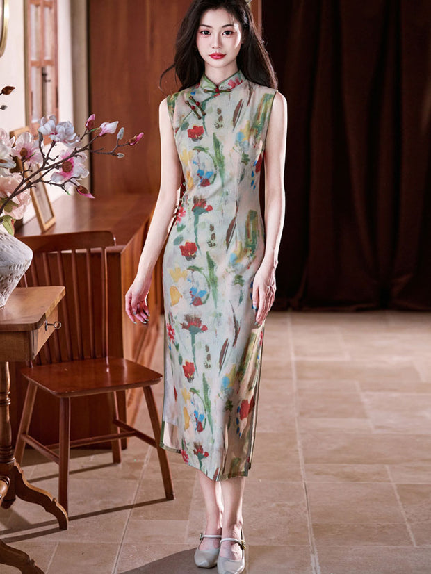 2025 Floral Print Cheongsam Qipao Dress