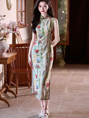 2025 Floral Print Cheongsam Qipao Dress
