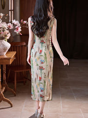 2025 Floral Print Cheongsam Qipao Dress