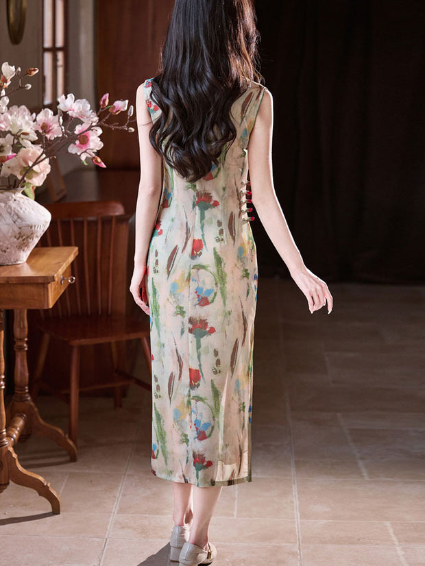 2025 Floral Print Cheongsam Qipao Dress